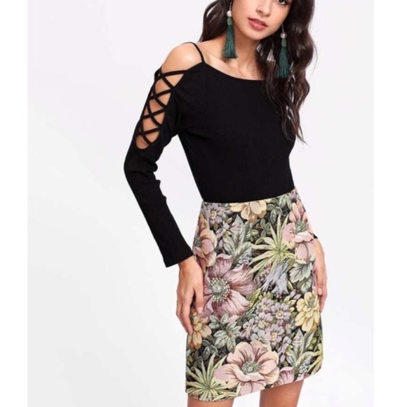 Top Shop Jacquard multi-colored Grannie Chic Floral Tapestry Weave Mini Skirt 8 - Picture 2 of 14